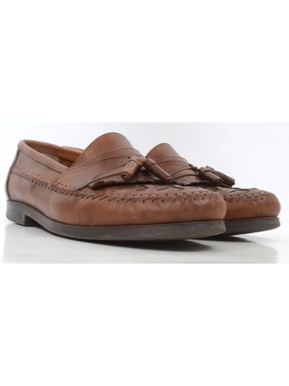Georgio Bruntini Bartell Men's 12M Brown Leather Basket Weave Tassel Loafers